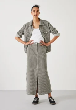 hush Skirts|Amalia Stripe Denim Maxi Skirt Dark Olive