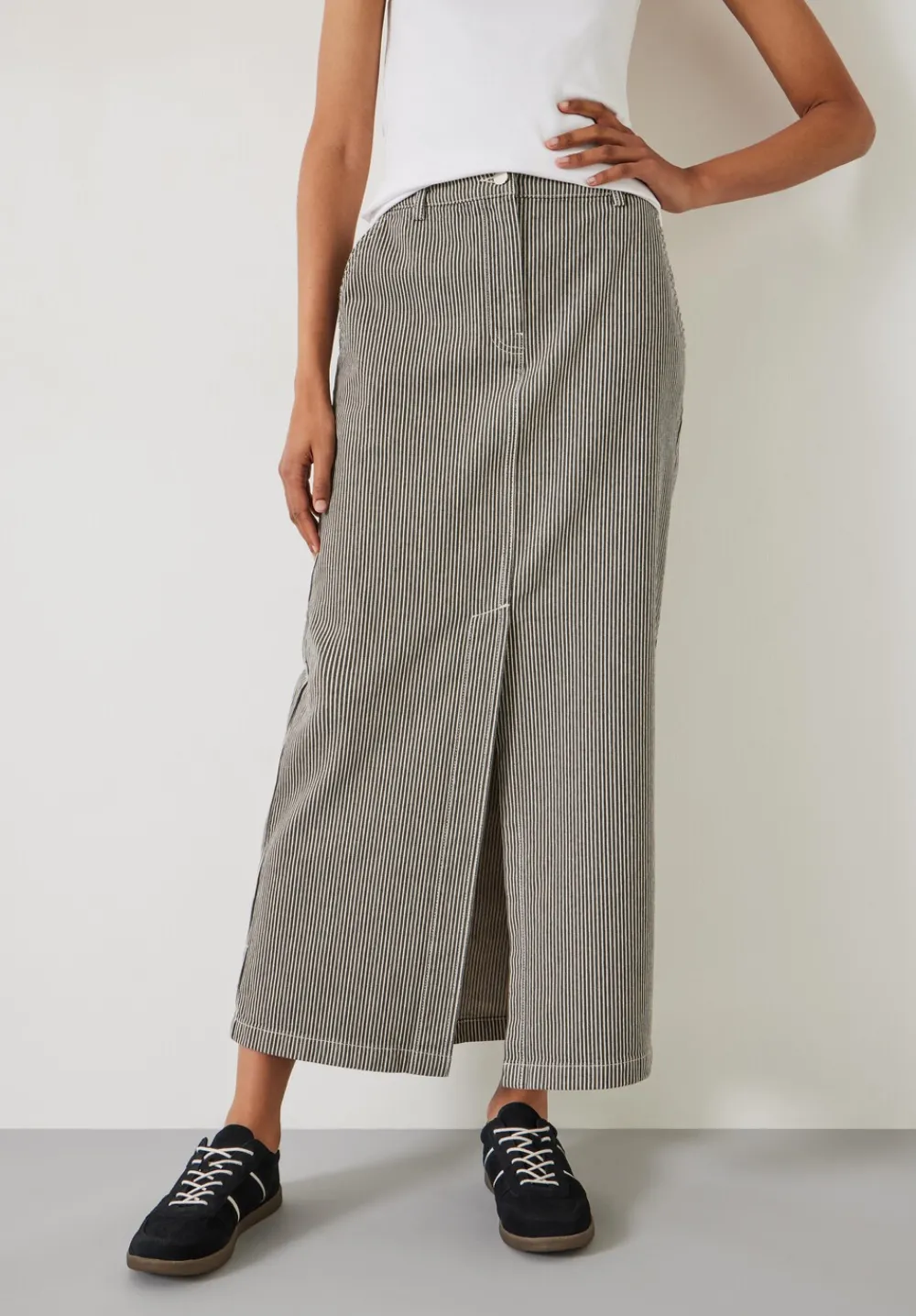 hush Skirts|Amalia Stripe Denim Maxi Skirt Dark Olive