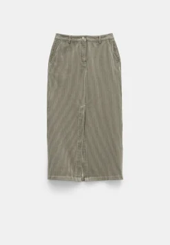 hush Skirts|Amalia Stripe Denim Maxi Skirt Dark Olive