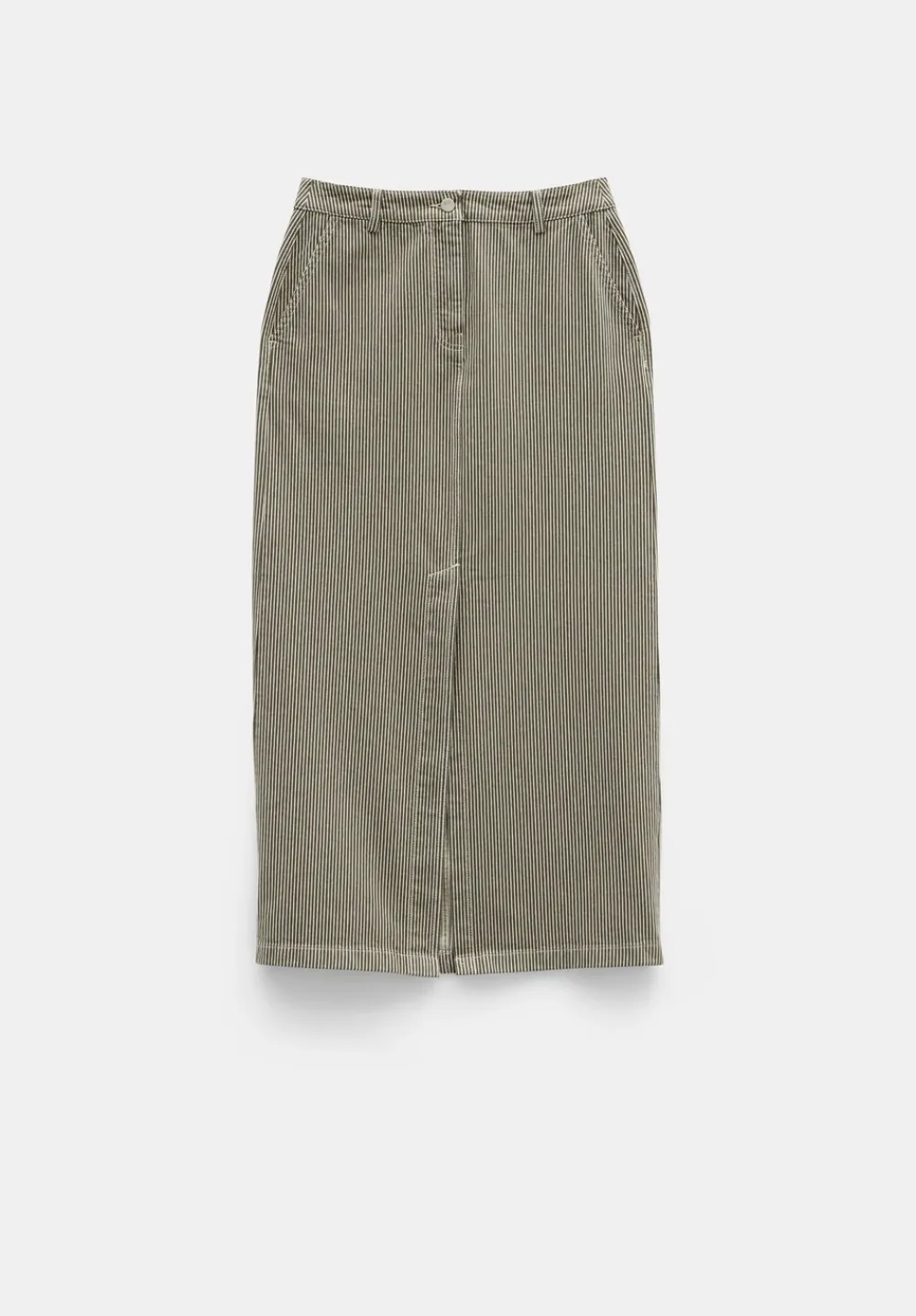 hush Skirts|Amalia Stripe Denim Maxi Skirt Dark Olive