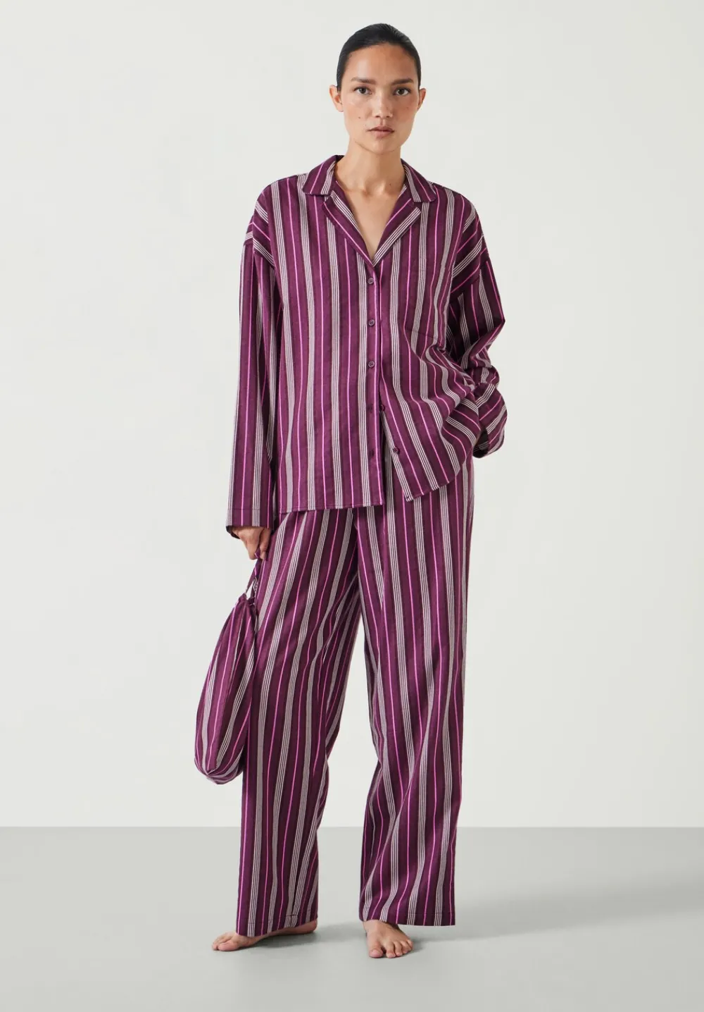 hush Pyjamas & Nightwear|Amita Cotton Flannel Multi Stripe Pyjamas Purple Mix