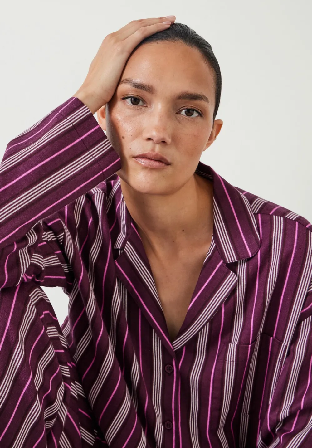 hush Pyjamas & Nightwear|Amita Cotton Flannel Multi Stripe Pyjamas Purple Mix