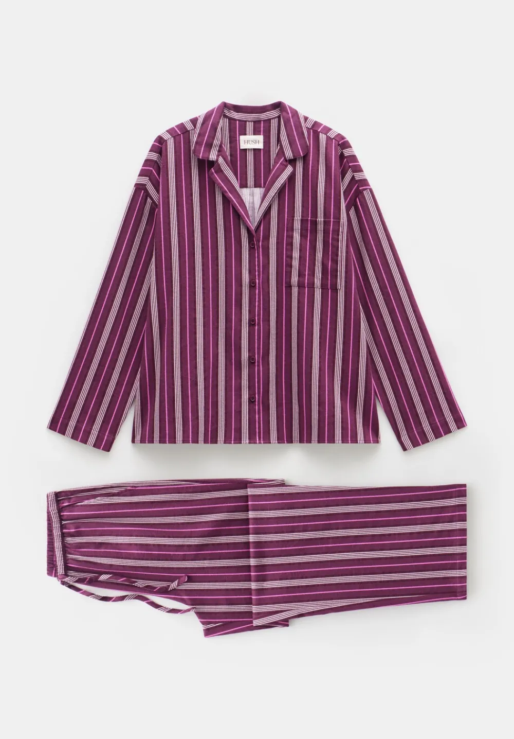 hush Pyjamas & Nightwear|Amita Cotton Flannel Multi Stripe Pyjamas Purple Mix
