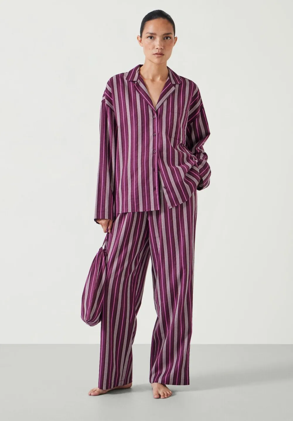 hush Pyjamas & Nightwear|Amita Cotton Flannel Multi Stripe Pyjamas Purple Mix