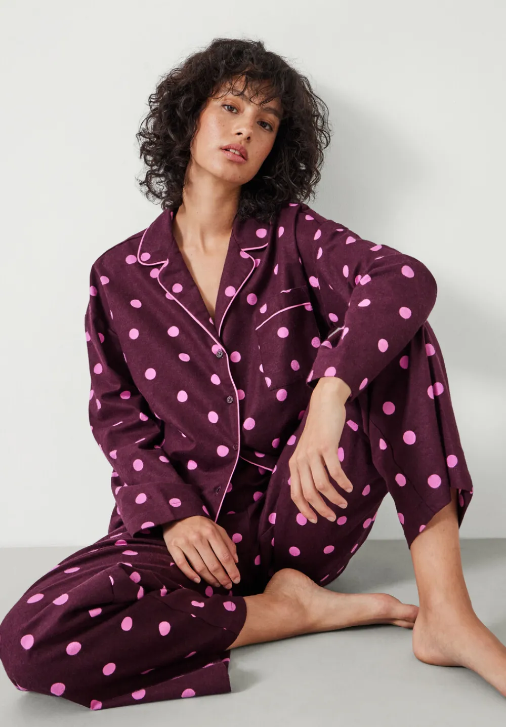 hush Pyjamas & Nightwear|Amita Cotton Flannel Polka Dot Pyjamas Purple Mix