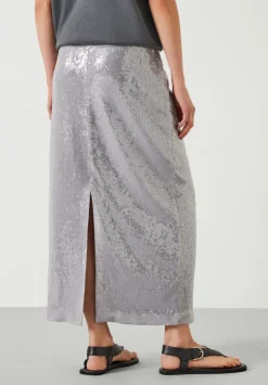 hush Skirts|Anais Sheer Sequin Midi Skirt Opal Grey