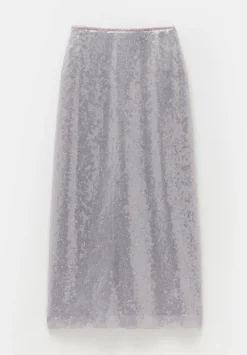 hush Skirts|Anais Sheer Sequin Midi Skirt Opal Grey