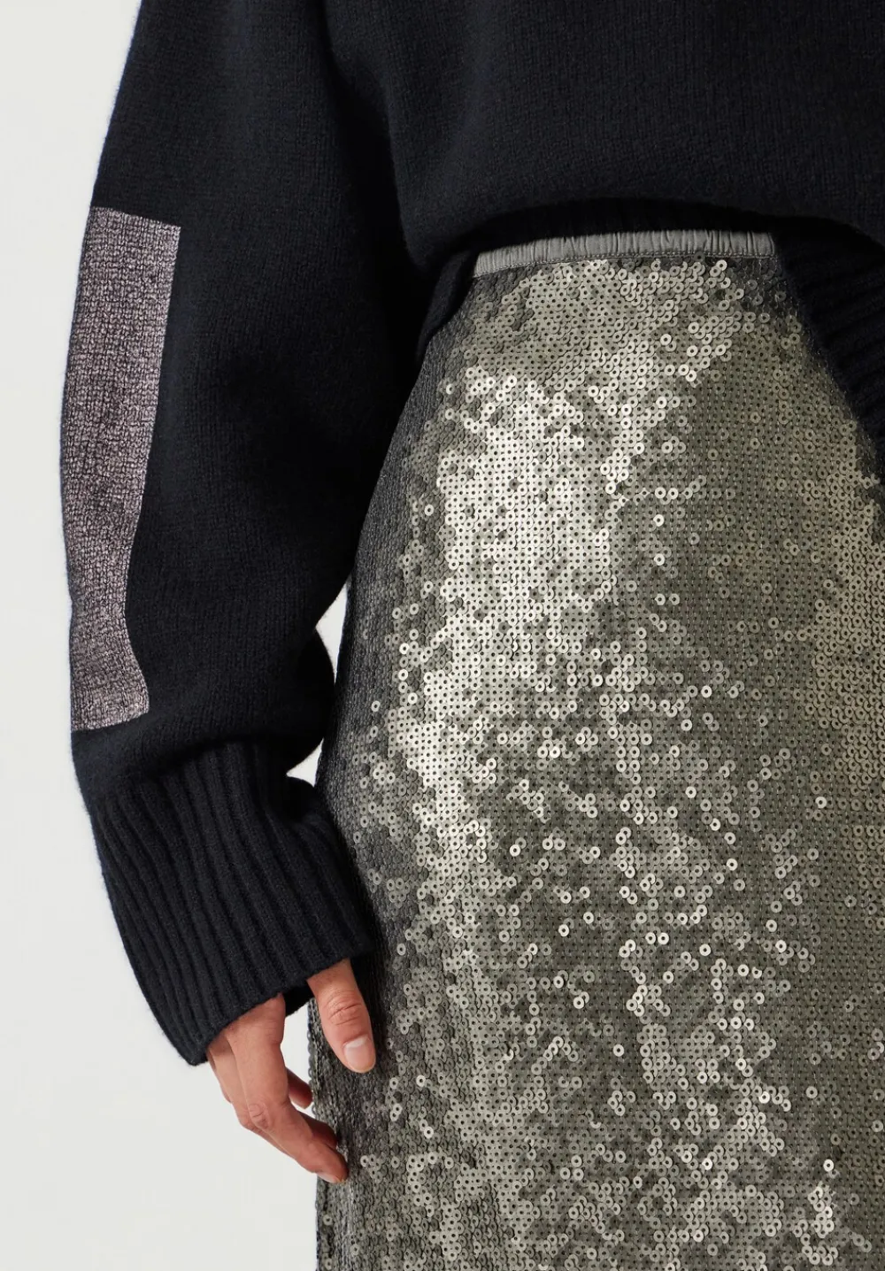 hush Skirts|Anais Sheer Sequin Midi Skirt Matte Khaki Green Sequins
