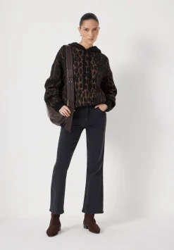 hush Sweatshirts & Hoodies|Jumpers & Cardigans|Animal Jacquard Hoodie with Mohair Black/ Brown Animal
