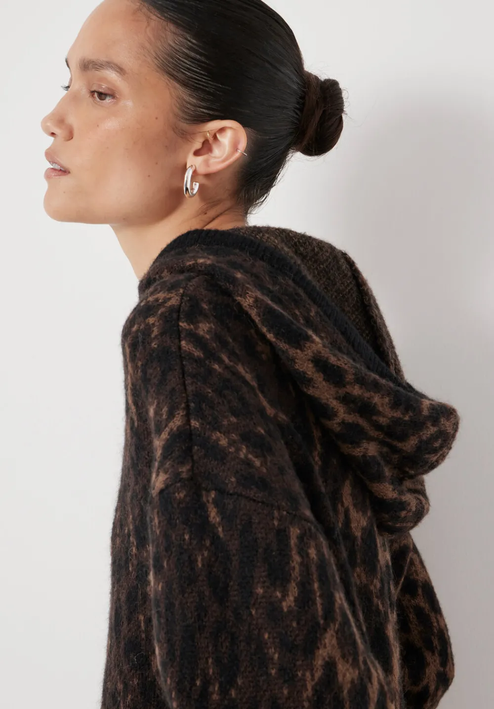 hush Sweatshirts & Hoodies|Jumpers & Cardigans|Animal Jacquard Hoodie with Mohair Black/ Brown Animal