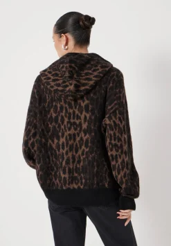 hush Sweatshirts & Hoodies|Jumpers & Cardigans|Animal Jacquard Hoodie with Mohair Black/ Brown Animal