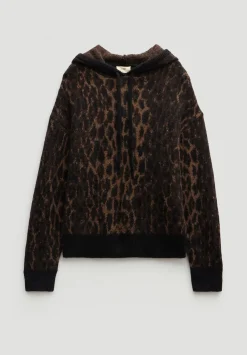 hush Sweatshirts & Hoodies|Jumpers & Cardigans|Animal Jacquard Hoodie with Mohair Black/ Brown Animal
