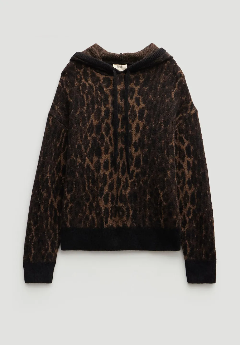 hush Sweatshirts & Hoodies|Jumpers & Cardigans|Animal Jacquard Hoodie with Mohair Black/ Brown Animal
