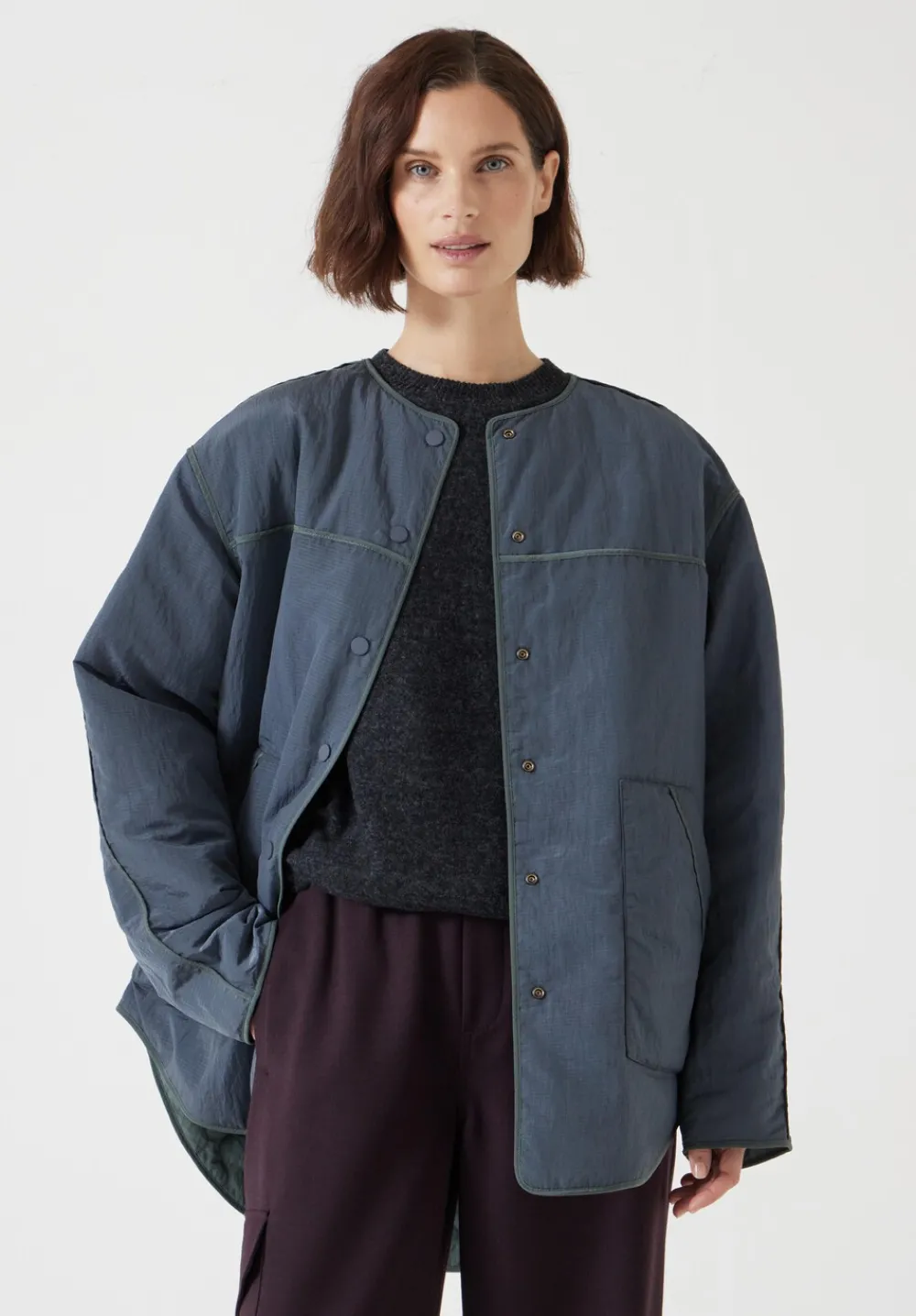 hush Jackets & Coats|Anya Reversible Quilted Liner Khaki Grey