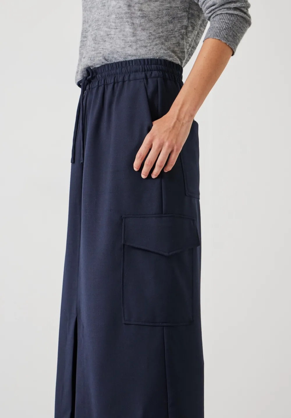 hush Skirts|Aria Cargo Wool Maxi Skirt Navy