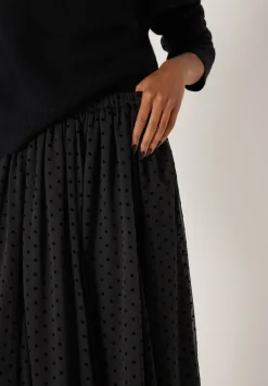 hush Skirts|Asymmetrical Flocked Spot Skirt Black