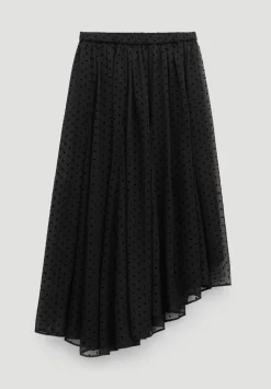 hush Skirts|Asymmetrical Flocked Spot Skirt Black