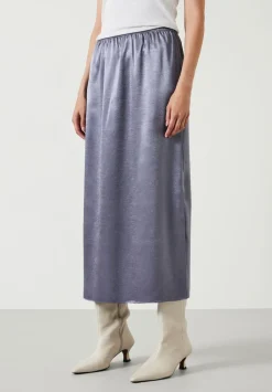 hush Skirts|Aurora Satin Midi Skirt Gunmetal Silver