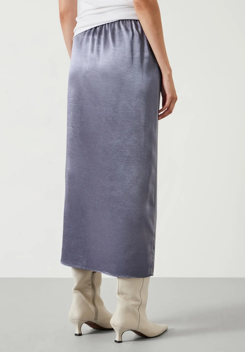 hush Skirts|Aurora Satin Midi Skirt Gunmetal Silver