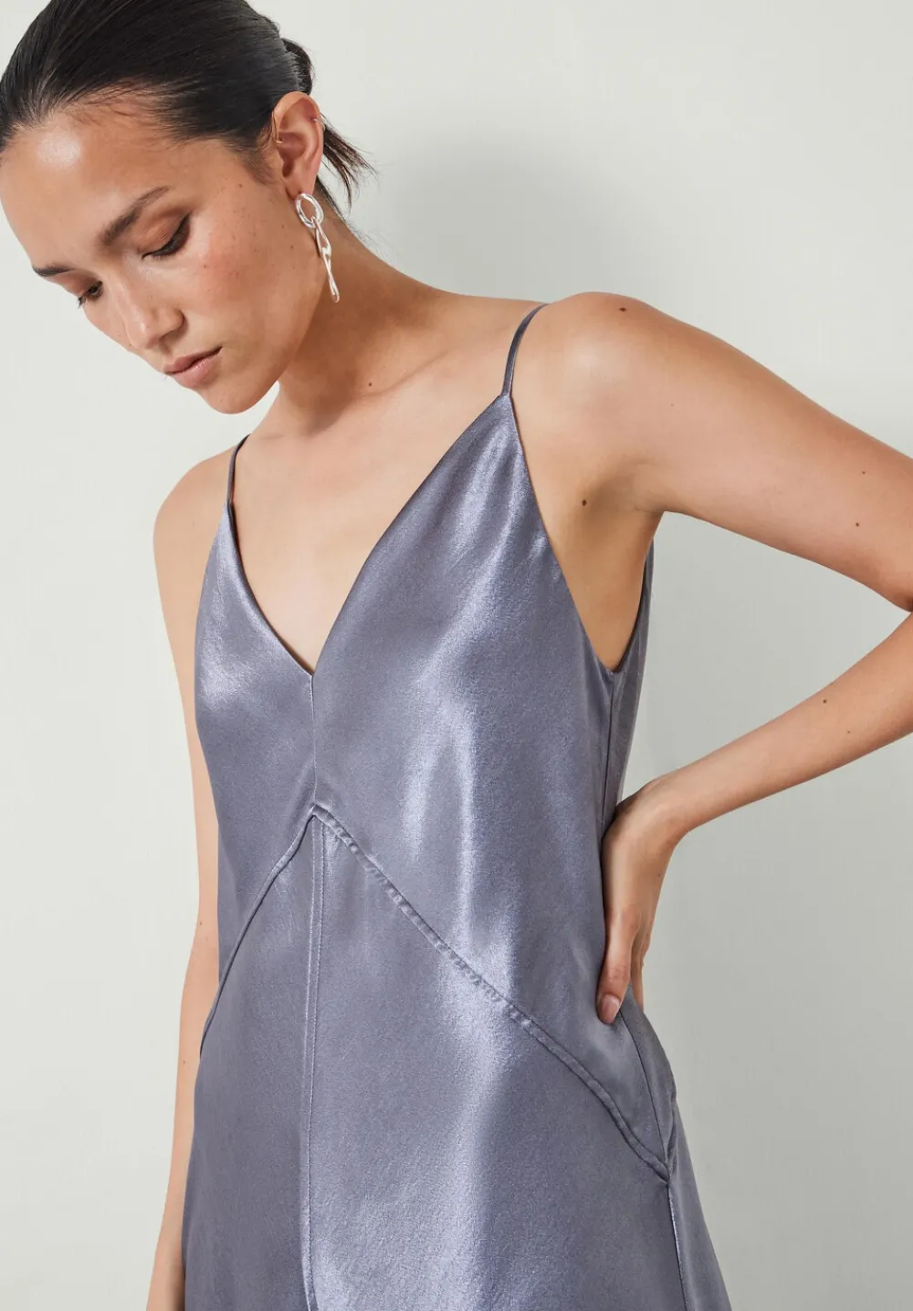 hush Dresses|Aurora Satin Slip Maxi Dress Gunmetal Silver