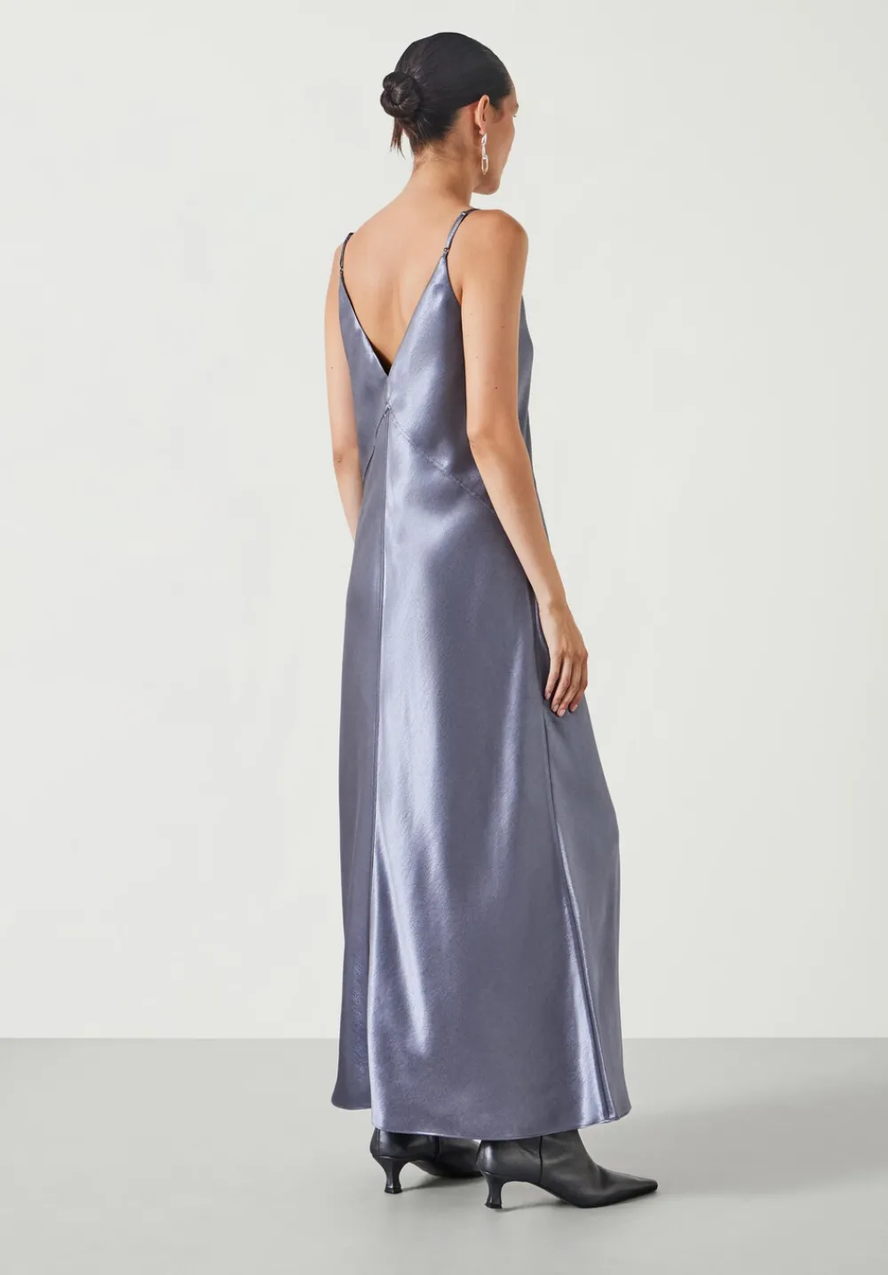 hush Dresses|Aurora Satin Slip Maxi Dress Gunmetal Silver
