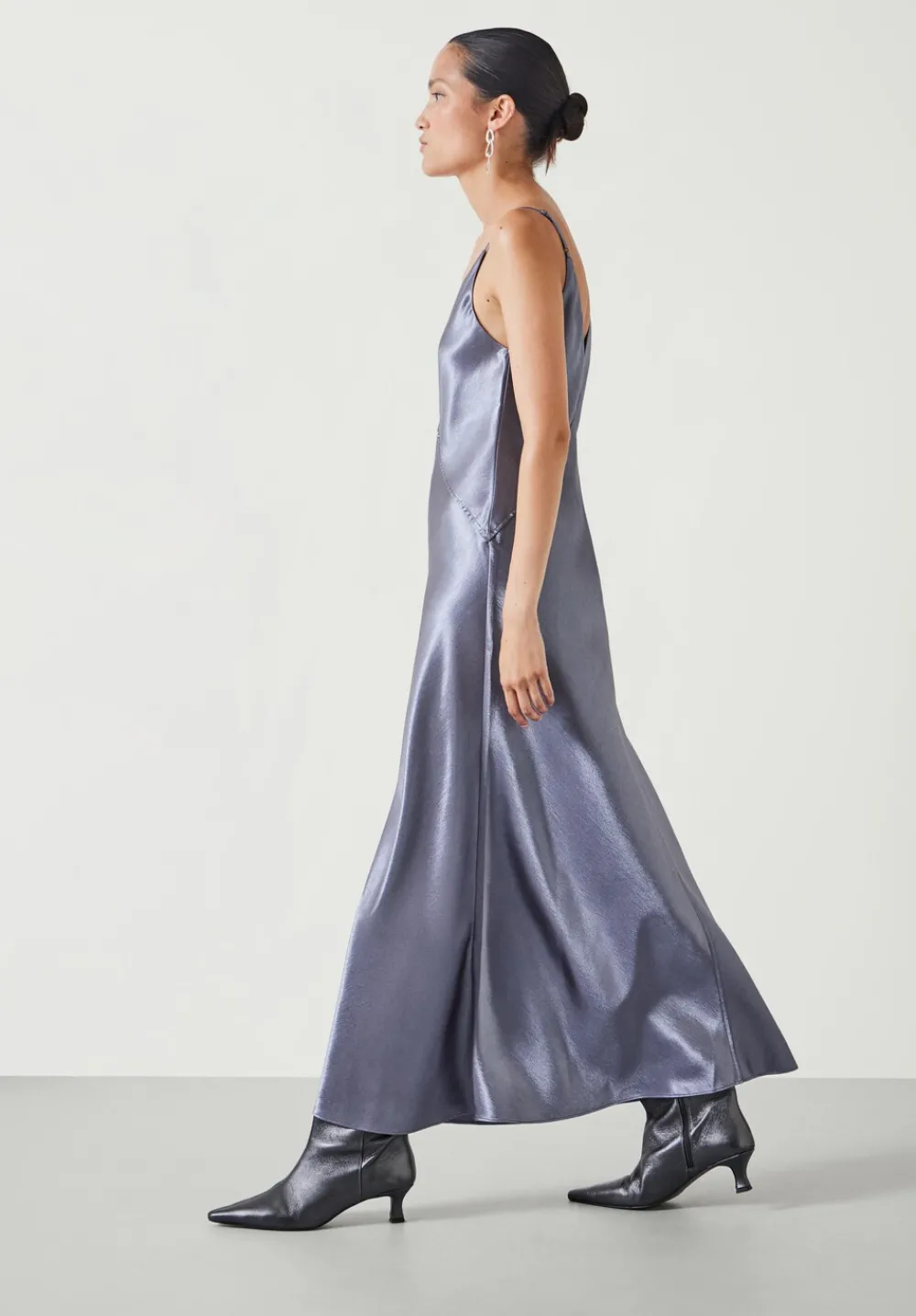 hush Dresses|Aurora Satin Slip Maxi Dress Gunmetal Silver