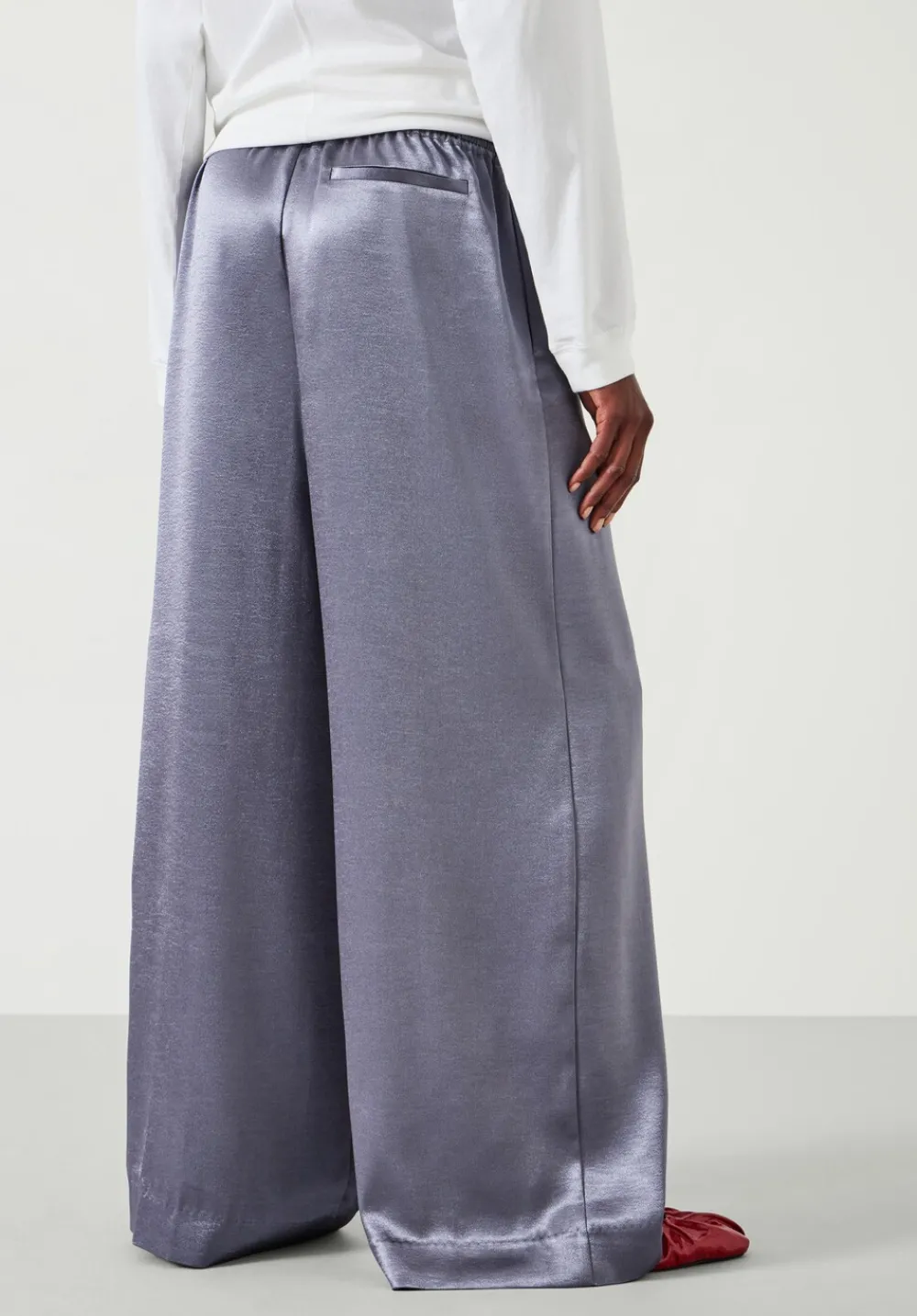 hush Trousers|Aurora Satin Wide Leg Trousers Gunmetal