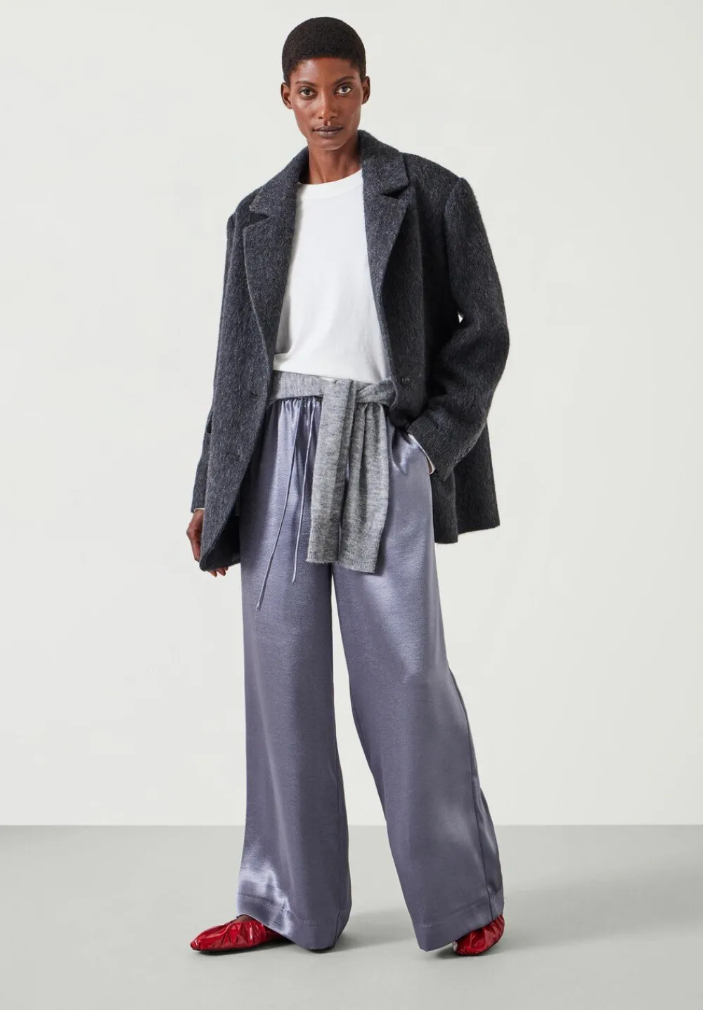 hush Trousers|Aurora Satin Wide Leg Trousers Gunmetal