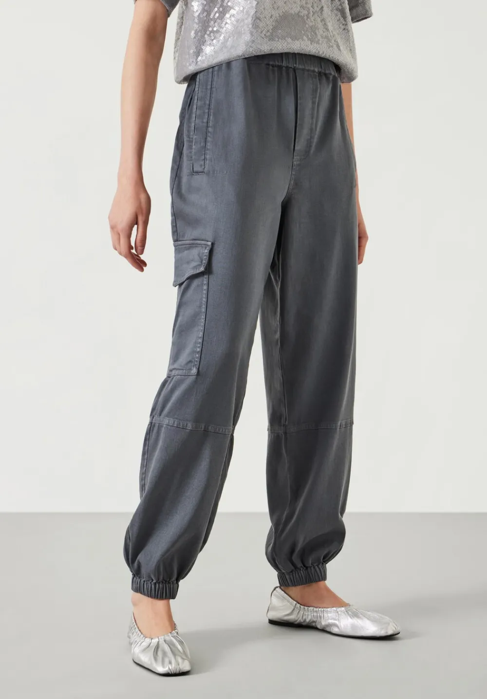 hush Trousers|Ava Washed Cargo Trousers Steel Blue