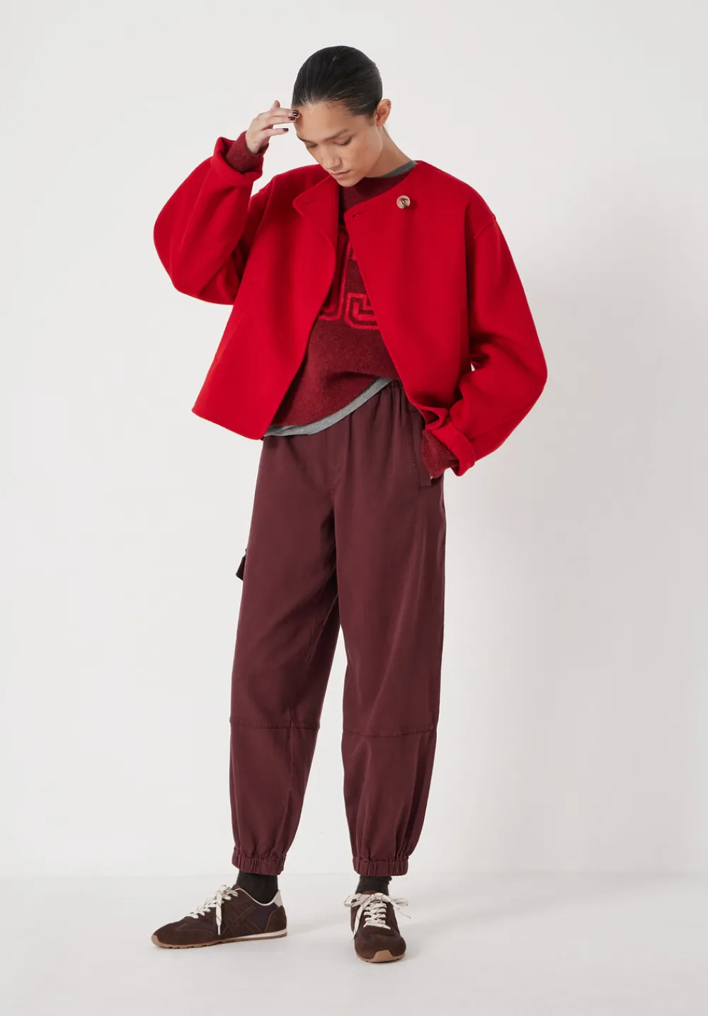hush Trousers|Ava Washed Cargo Trousers Burgundy