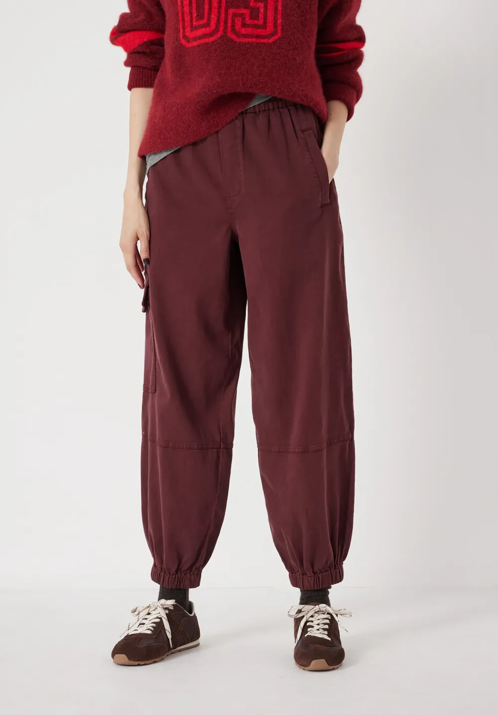 hush Trousers|Ava Washed Cargo Trousers Burgundy