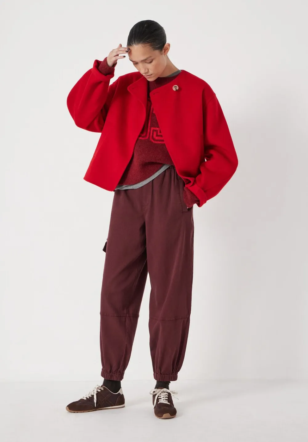 hush Trousers|Ava Washed Cargo Trousers Burgundy