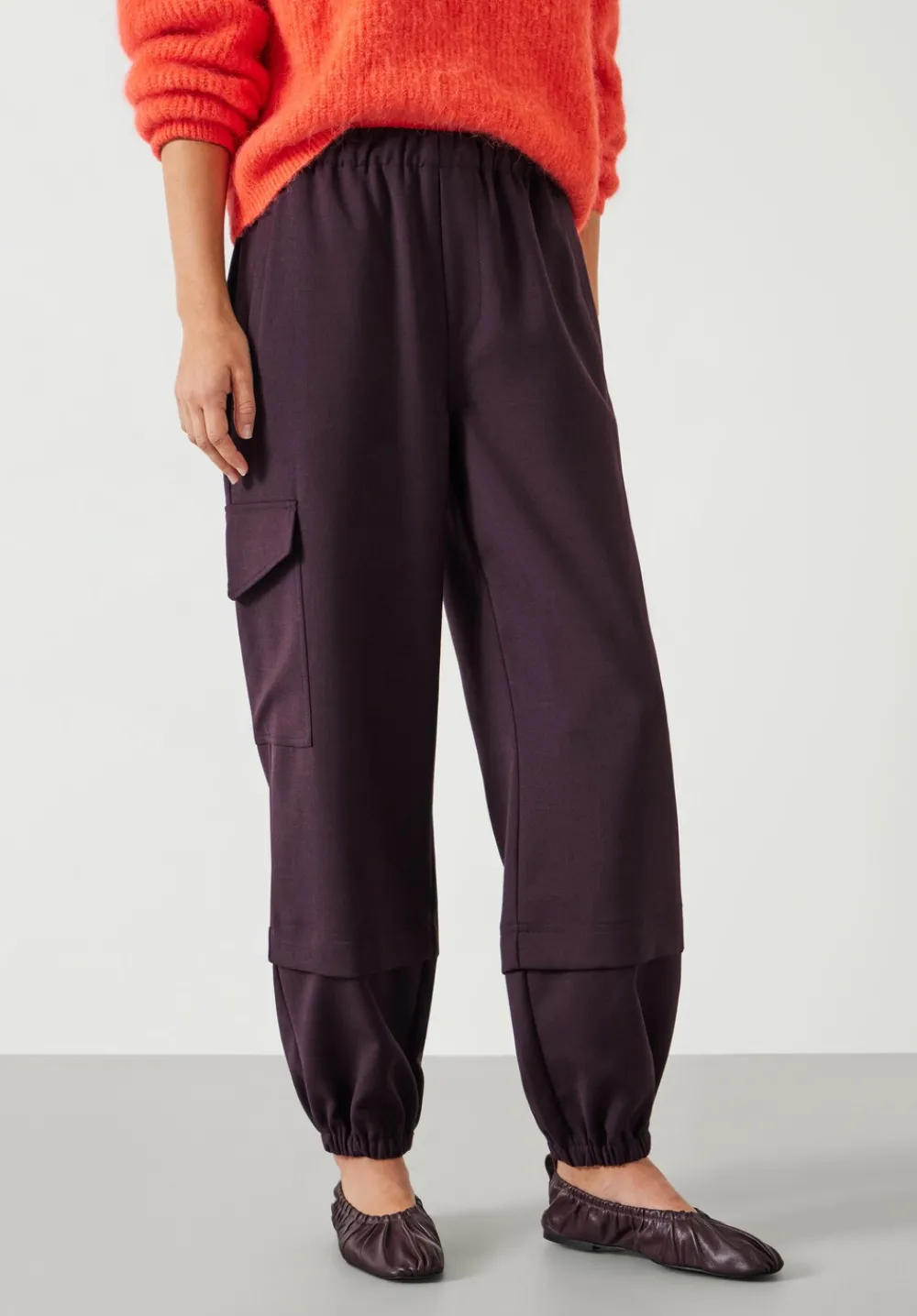 hush Trousers|Ava Wool Cargo Trousers Burgundy Red