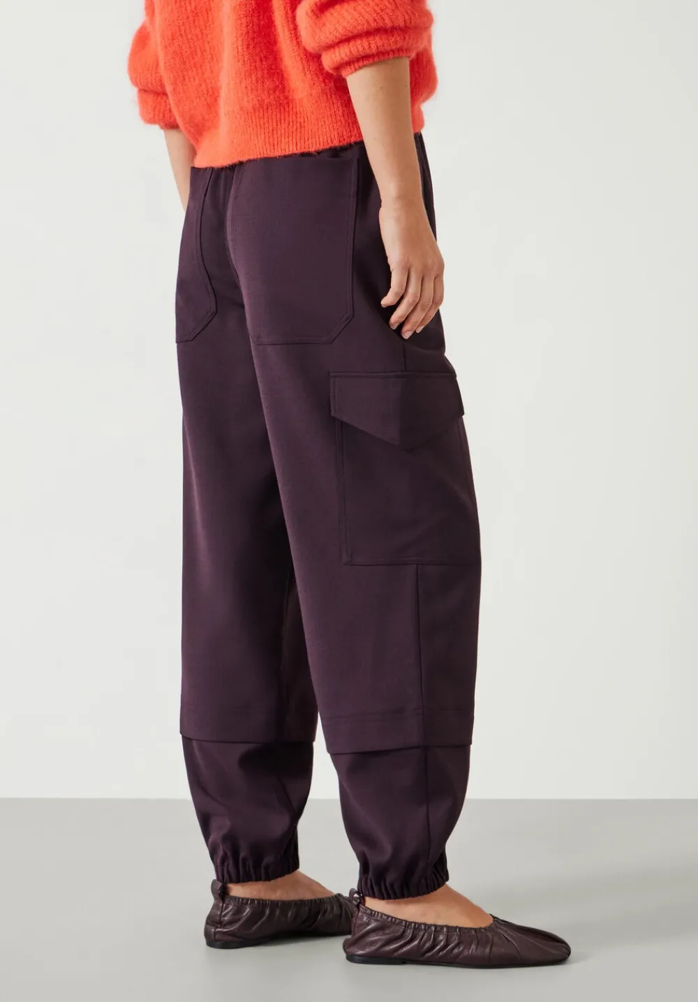 hush Trousers|Ava Wool Cargo Trousers Burgundy Red