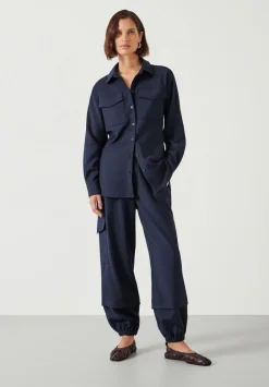 hush Trousers|Ava Wool Cargo Trousers Navy