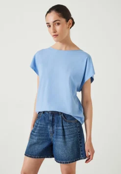 hush Tops & T-Shirts|Back Scoop Detail Cotton T-Shirt Mid Blue