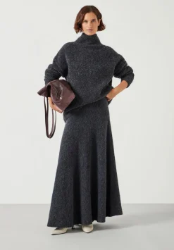 hush Skirts|Bea Boucle Knitted Midi Skirt Charcoal Marl