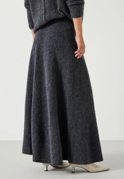 hush Skirts|Bea Boucle Knitted Midi Skirt Charcoal Marl