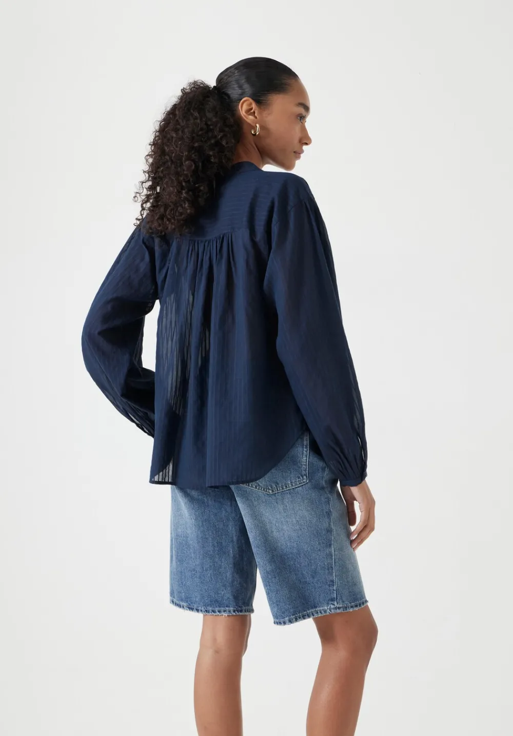 hush Tops & T-Shirts|Shirts & Blouses|Bea Textured Stripe Blouse Dark Navy