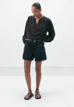 hush Tops & T-Shirts|Shirts & Blouses|Bea Textured Stripe Blouse Chocolate brown