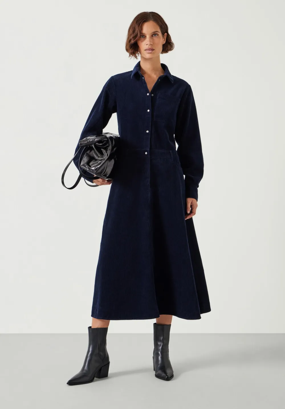 hush Dresses|Bella Cord Midi Dress Navy
