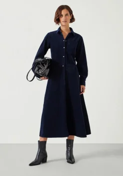 hush Dresses|Bella Cord Midi Dress Navy
