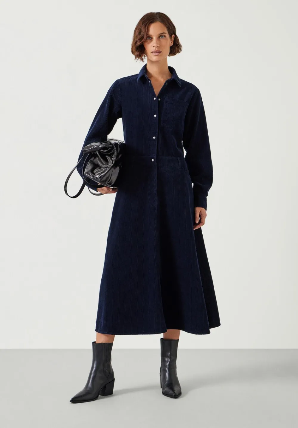 hush Dresses|Bella Cord Midi Dress Navy