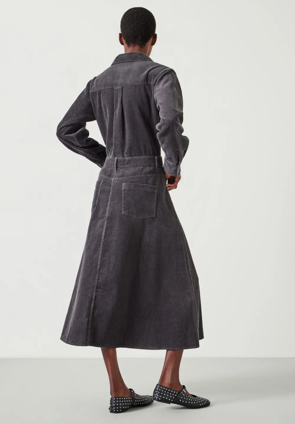 hush Dresses|Bella Cord Midi Dress Charcoal Grey