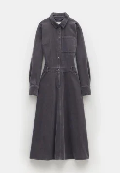 hush Dresses|Bella Cord Midi Dress Charcoal Grey