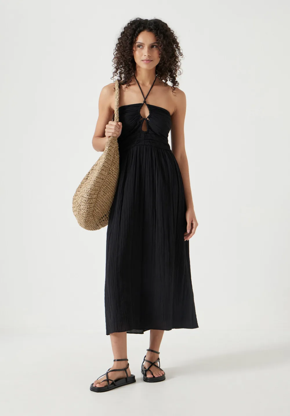 hush Dresses|Bella Cut Out Crinkle Bandeau Dress Black