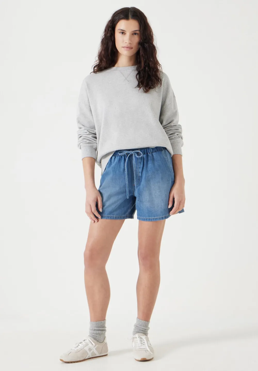 hush Shorts|Betty Denim Pull On Shorts Mid Authentic Wash