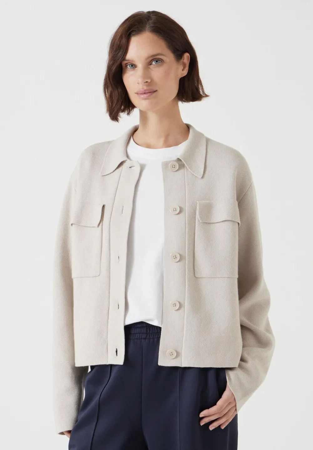 hush Jumpers & Cardigans|Jackets & Coats|Bobbie Shirt Jacket with Wool Stone White