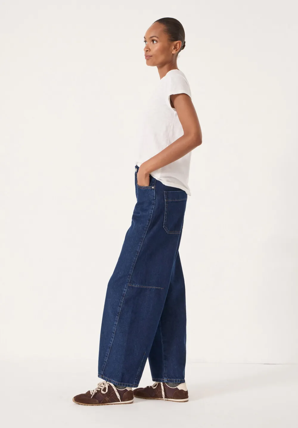 hush Jeans|Bree Horseshoe Barrel Leg Jeans Mid Blue