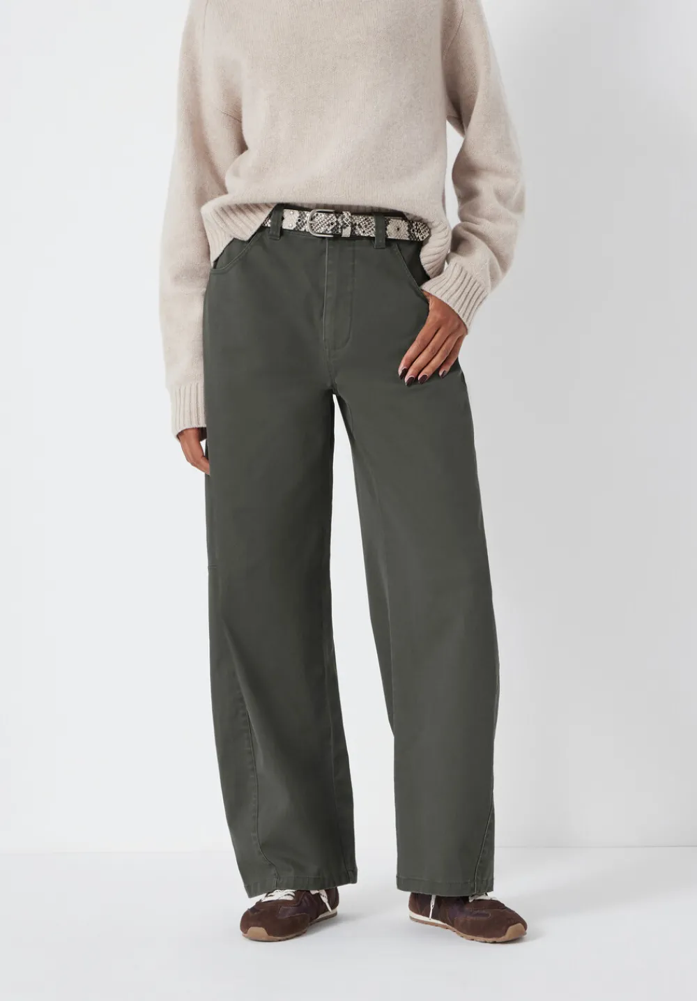 hush Trousers|Bree Horseshoe Barrel Leg Trouser Grey Green